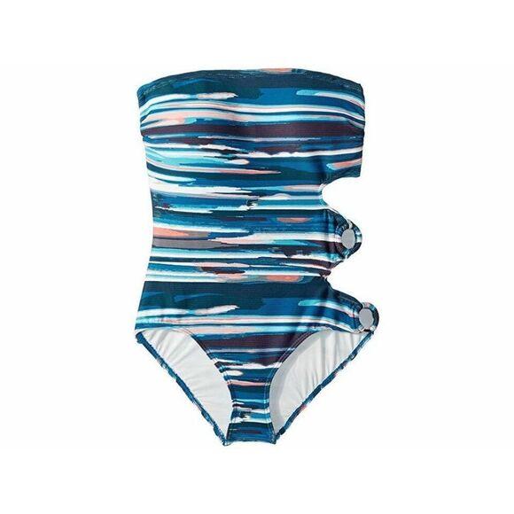 Vince Camuto 12 Banboo stripe ring side one piece marine Swimsuit - New - Picture 1 of 5